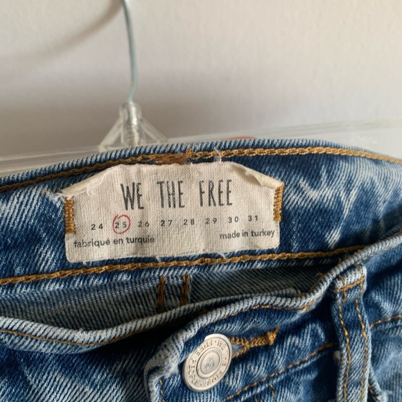 Free People We the Free Blue Distressed Knee/Hem High Waisted Skinny Jeans - Picture 7 of 7